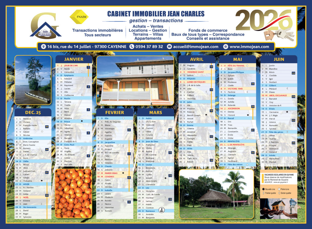 CALENDRIER REMBORDE IMMOBILIER JEAN CHARLES